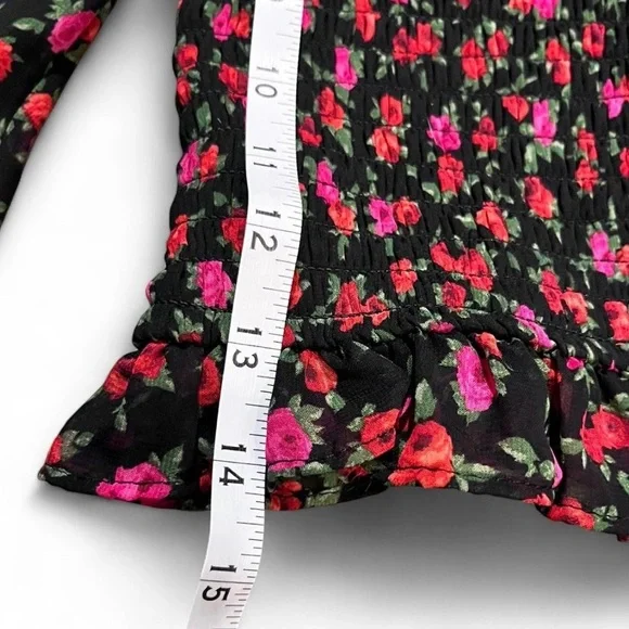 Art Class Women’s Cropped Black and Pink Floral Blouse with Sheer Sleeves - Picture 5 of 7